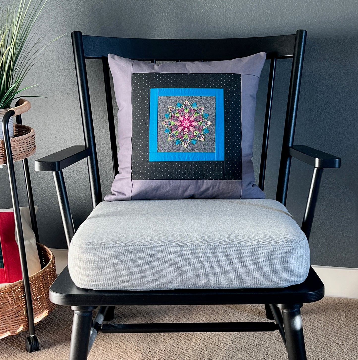 Hand-embroidered 18" Pillow | Tulip Mandala