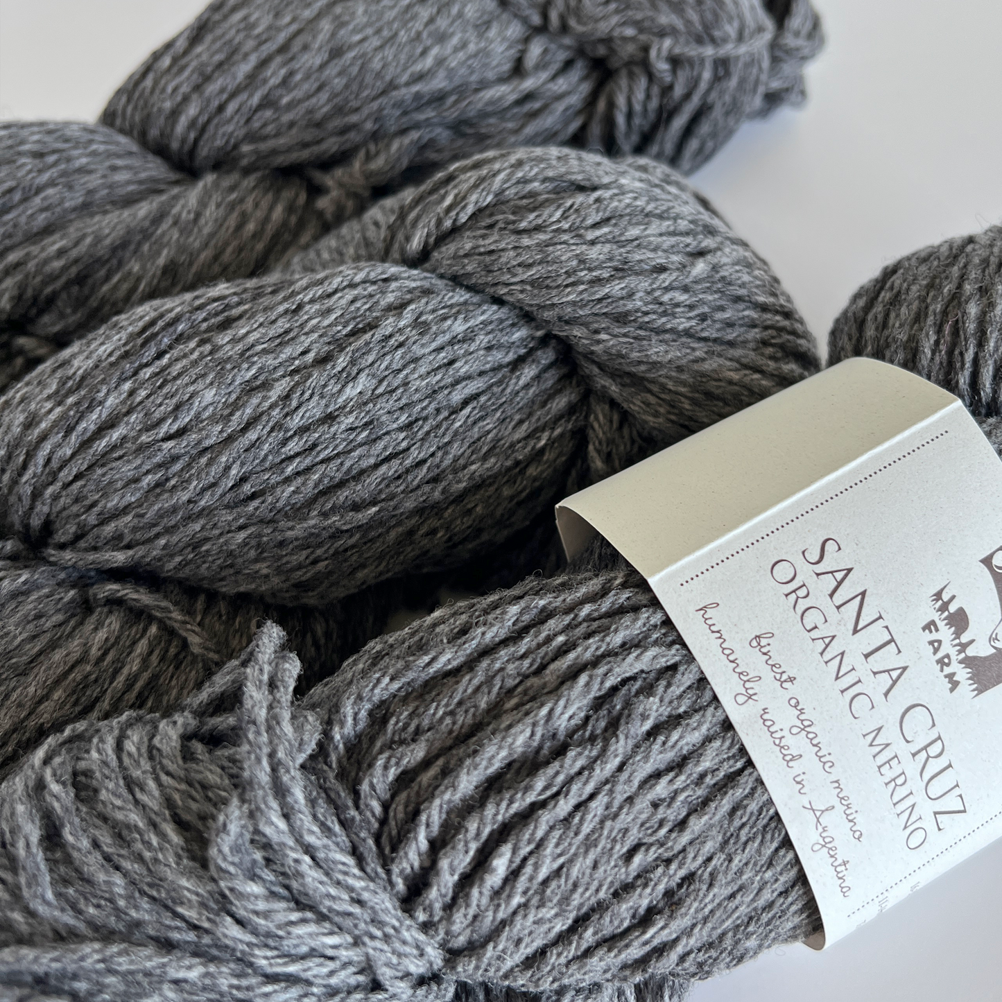 Santa Cruz (shown in Smoked colorway) is spun of the "finest organic merino wool humanely raised in Argentina".