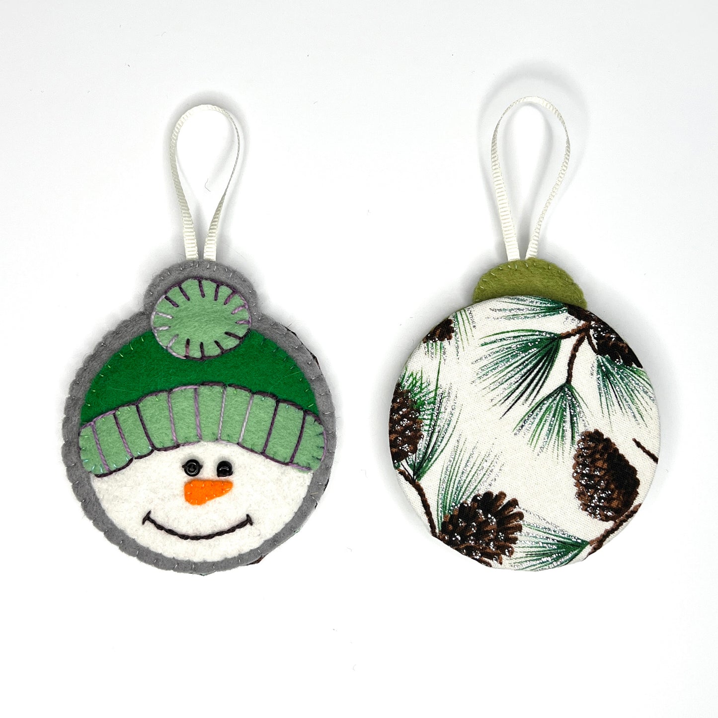 Snowmen Bauble Disc Ornaments | Wool Felt