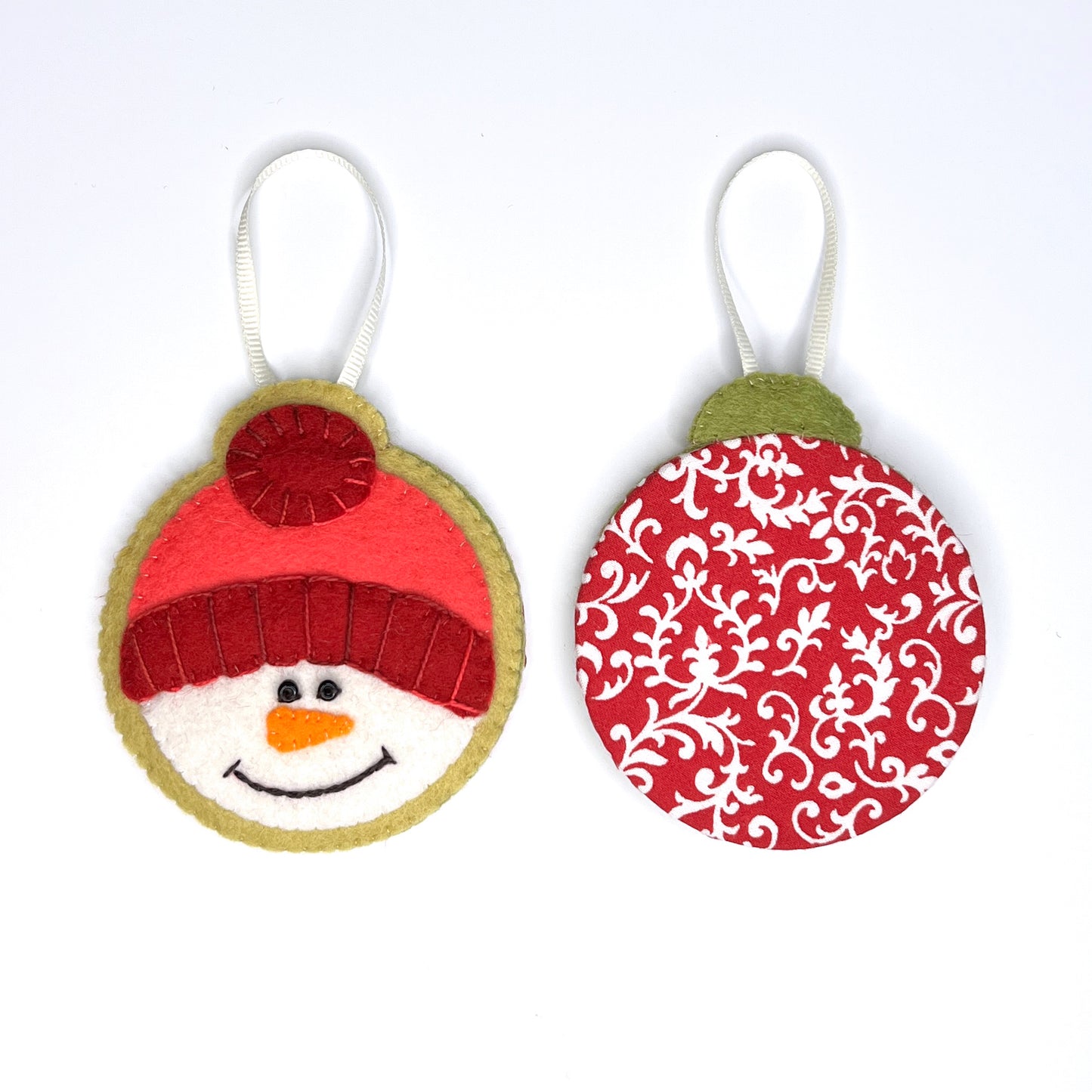 Snowmen Bauble Disc Ornaments | Wool Felt
