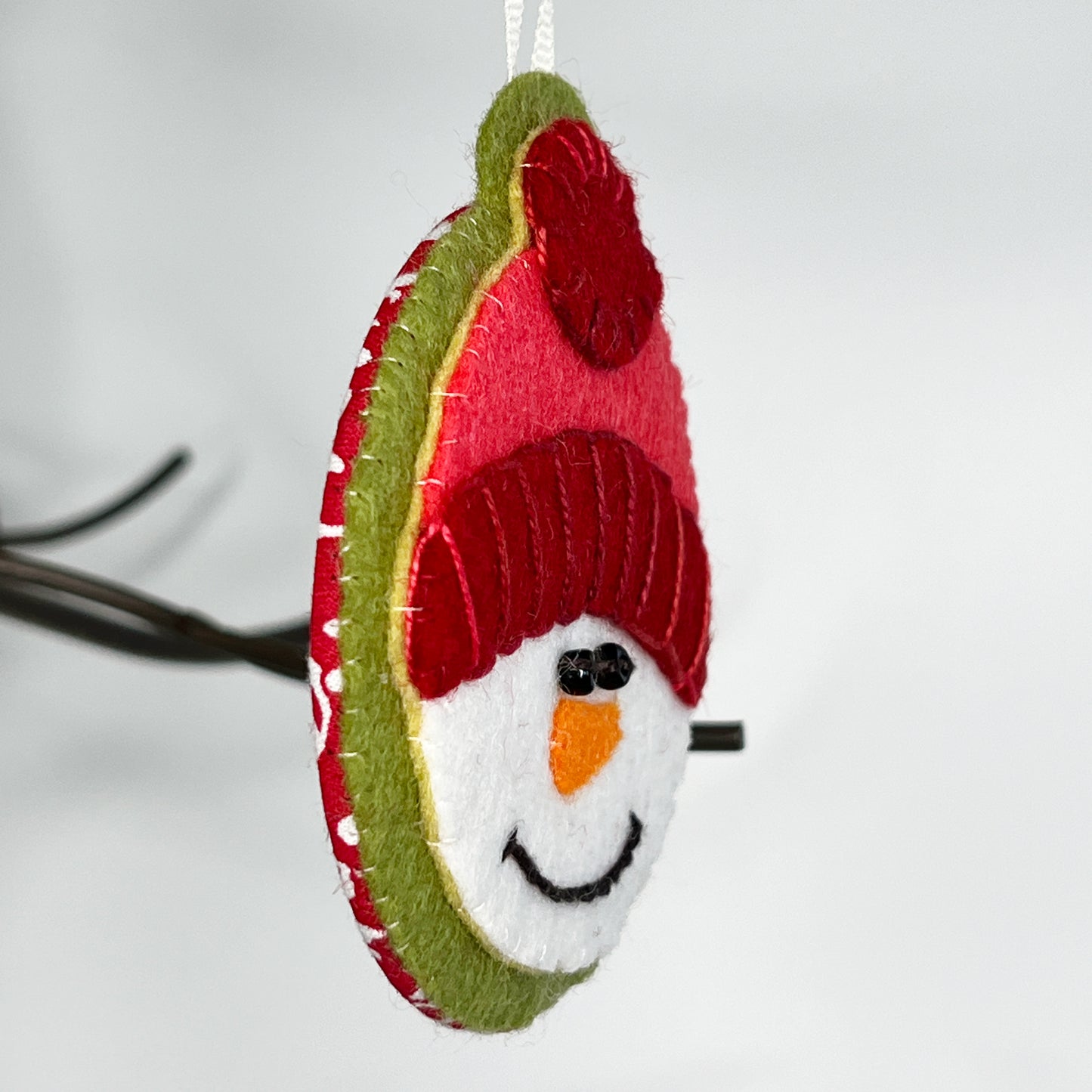 Snowmen Bauble Disc Ornaments | Wool Felt