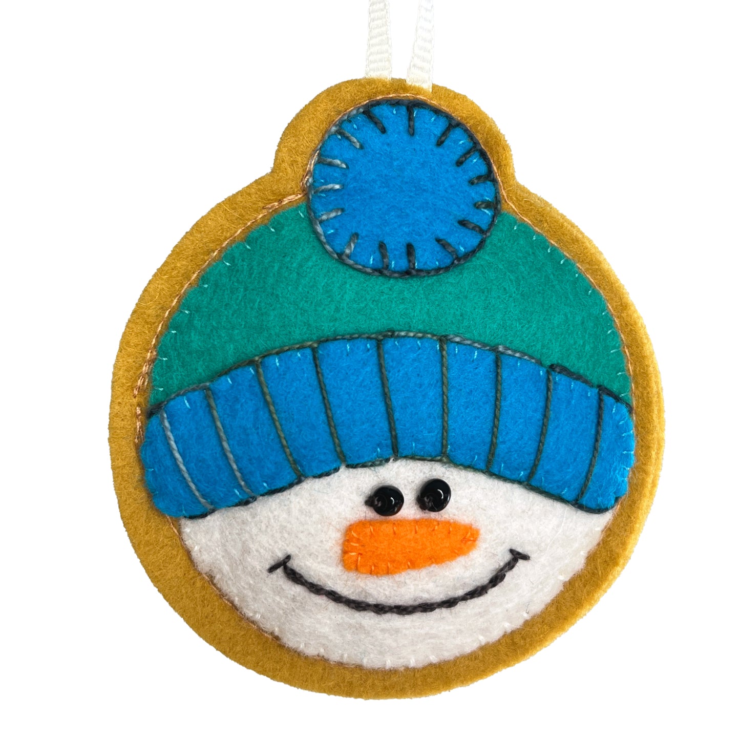 Puffy Snowman | Hand-stitched Wool Felt Folk Ornament