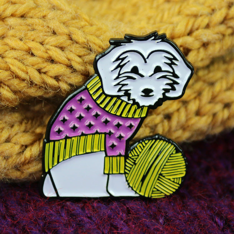 Dog with Yarn Enamel Pin
