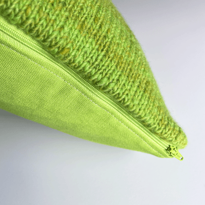 A lime green side zipper makes this hand-sewn decorative throw pillow cover easy to remove for spot cleaning and/or hand washing.