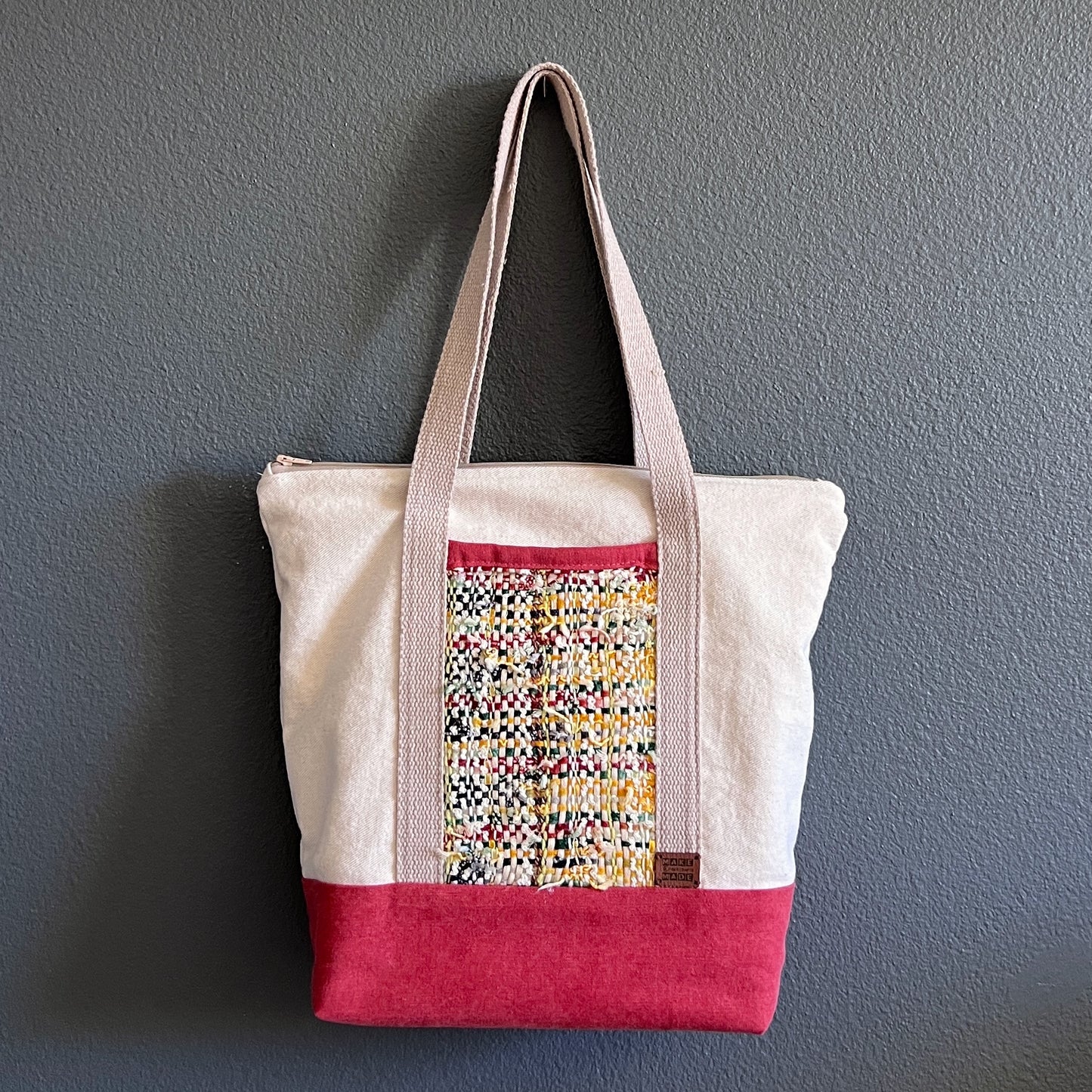 Classic Tote Bag w/Handwoven Pocket Detail - Medium, #001