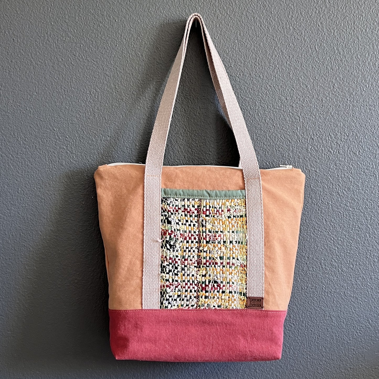 Classic Tote Bag w/Handwoven Pocket Detail - Medium, #002