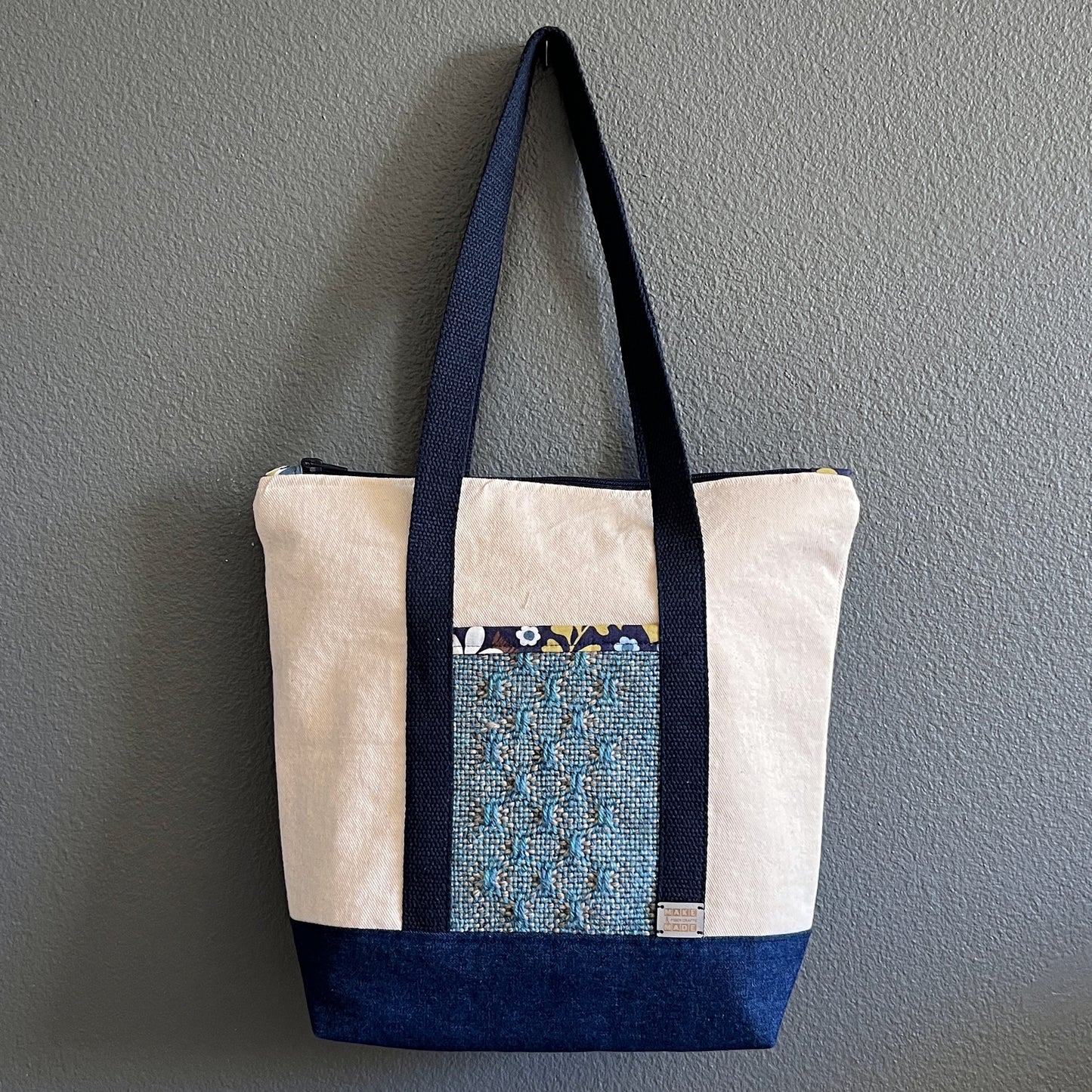 Classic Tote Bag w/Handwoven Pocket Detail - Medium, #003