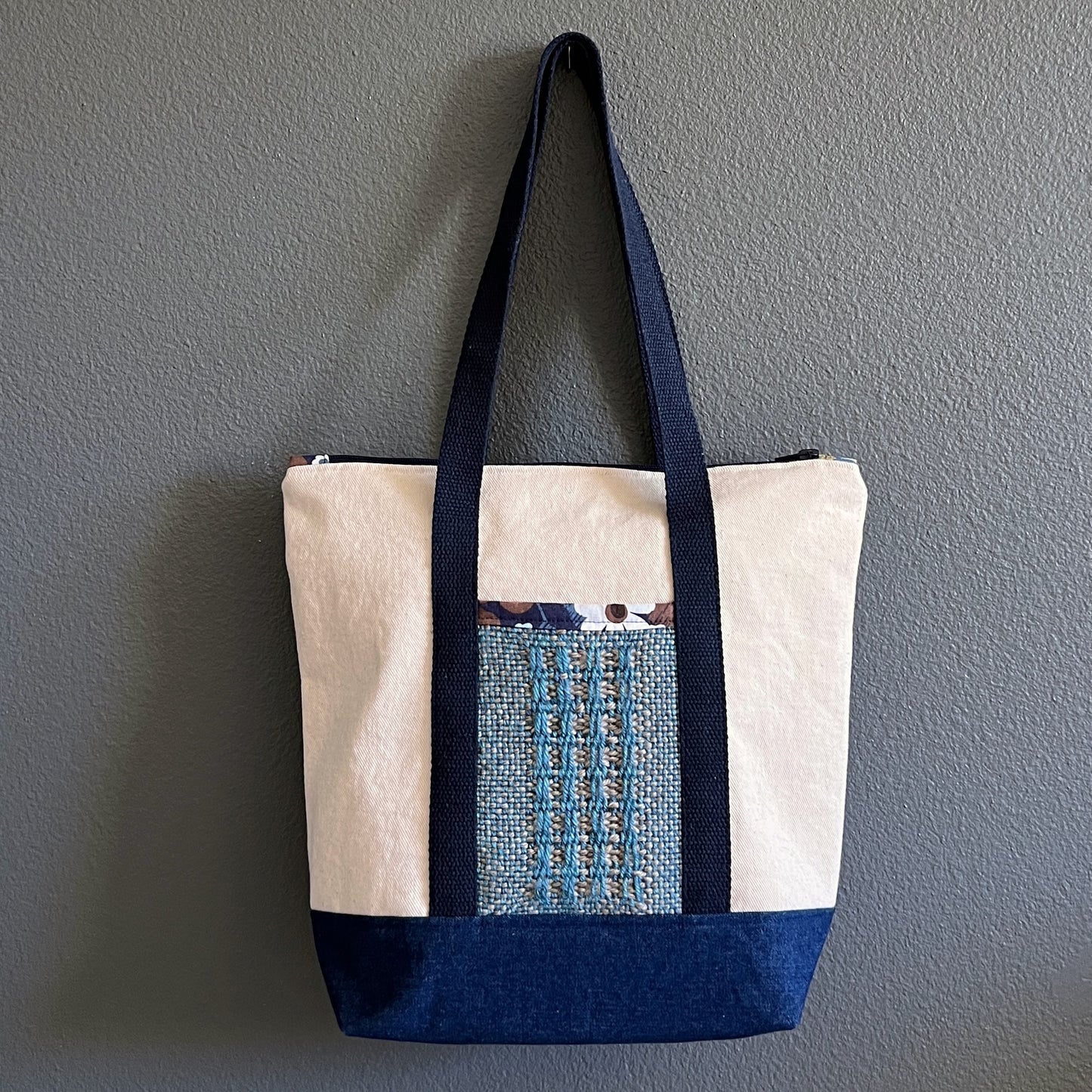 Classic Tote Bag w/Handwoven Pocket Detail - Medium, #003