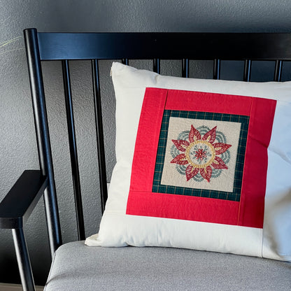 Hand-embroidered 18" Pillow | Holiday Mandala