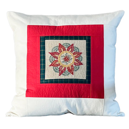 Hand-embroidered 18" Pillow | Holiday Mandala