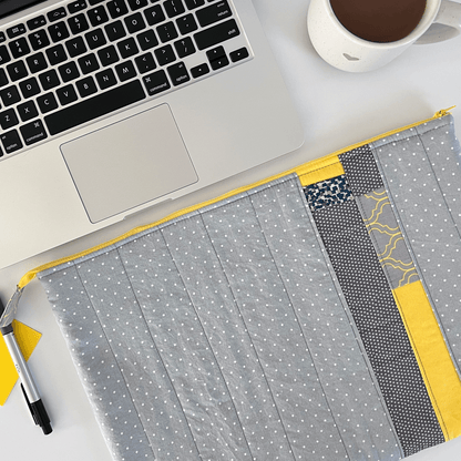 Laptop Sleeve, LG | Log Cabin | Gray, Yellow, Teal