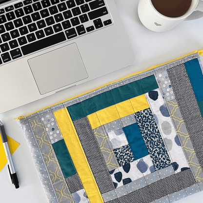 Laptop Sleeve, LG | Log Cabin | Gray, Yellow, Teal