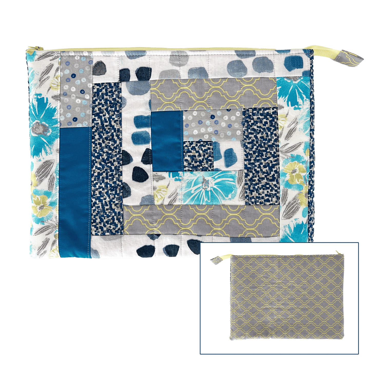 Laptop Sleeve, SM | Log Cabin | Gray, Yellow, Turquoise