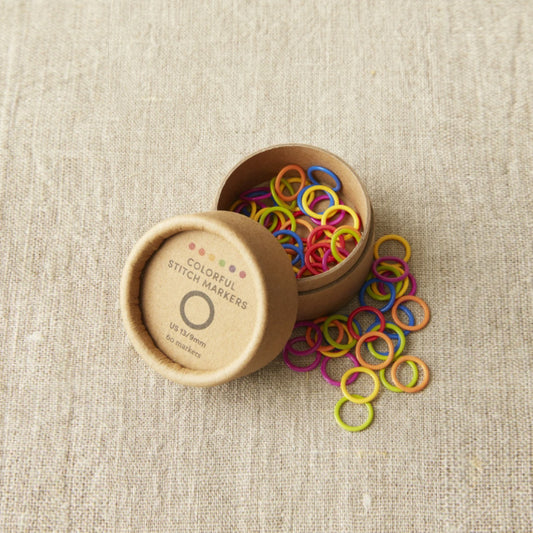Cocoknits box of 60 ring stitch markers in rainbow colors