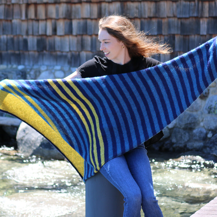 L'Escargot Bleu Hand-knit Wrap with Stripes