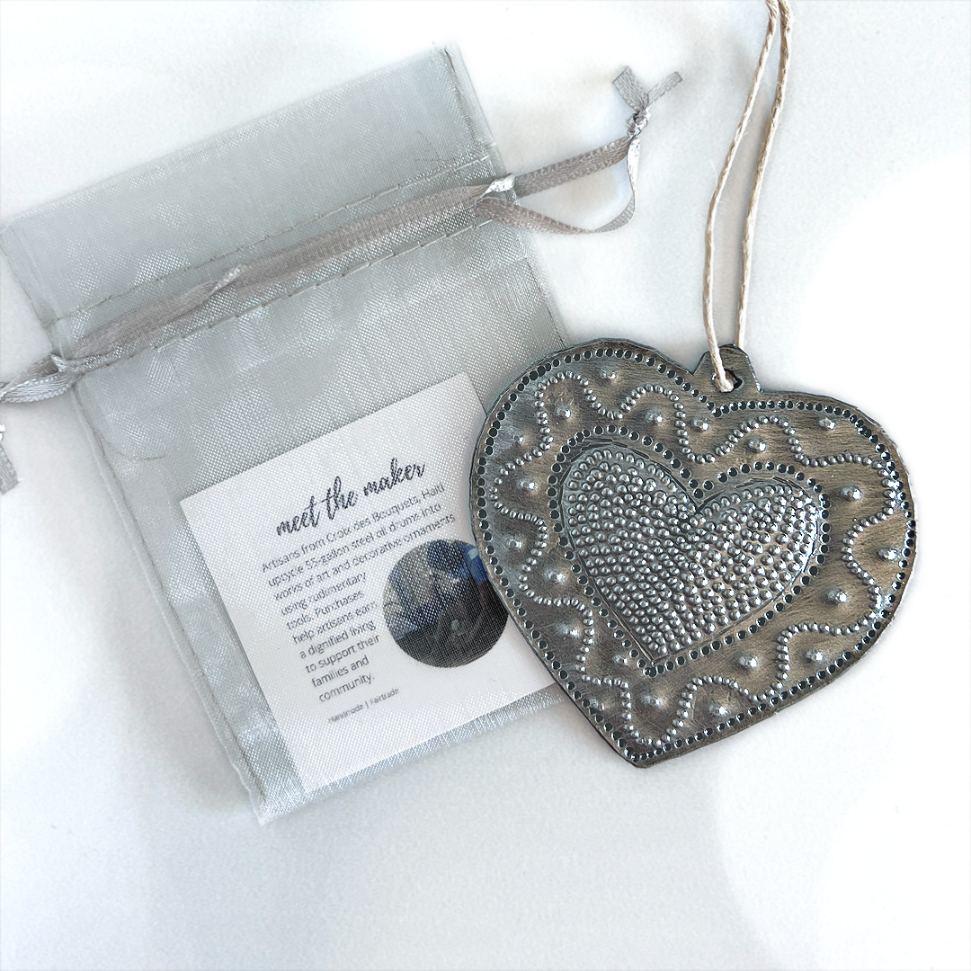 Steel Drum Ornaments - Embossed Hearts