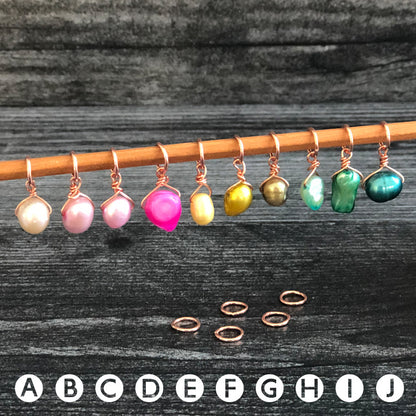 Freshwater Pearl Stitch Markers - Singles Plus (Copper)