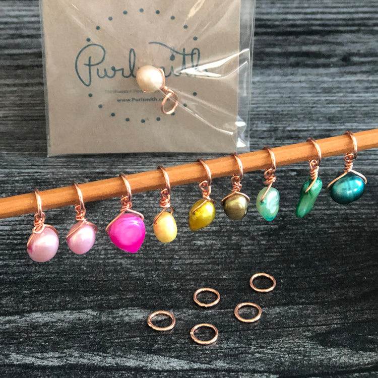 Freshwater Pearl Stitch Markers - Singles Plus (Copper)